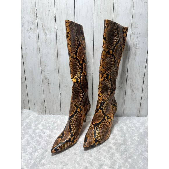 STEVE MADDEN Womens Yellow Snakeskin Kimari Toe Stiletto Heeled Boots size 10 - Picture 1 of 6